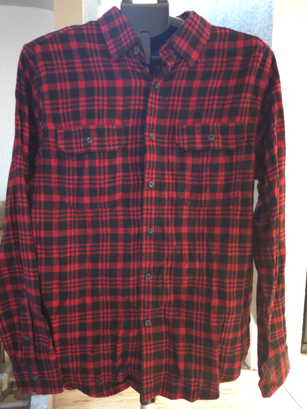 George Red and Black Plaid Button-Down Flannel Shirt Medium 38/40